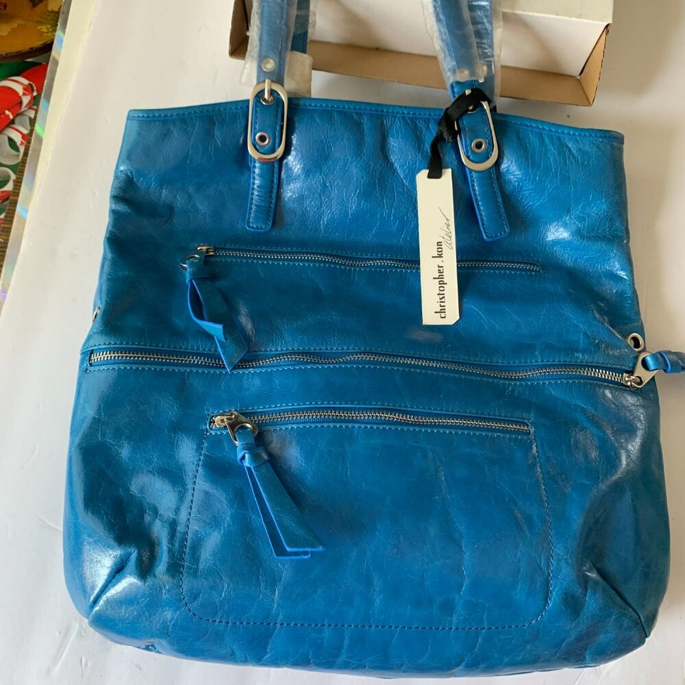 CHRISTOPHER KON ATELIER BRIGHT BLUE BAG TOTE LEATHER BAG NEW - Picture 6 of 16